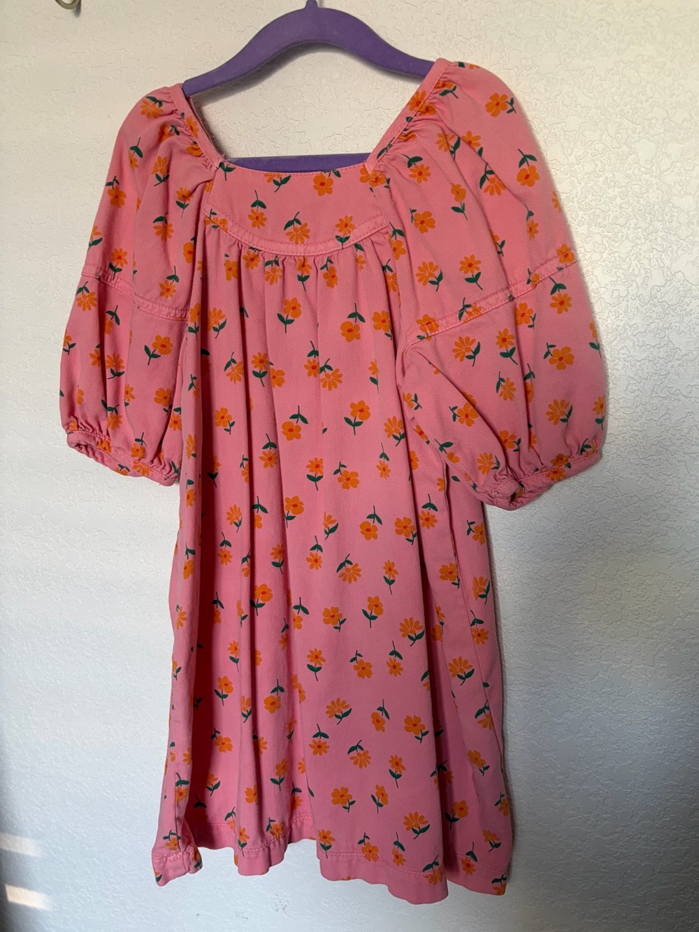 Zara Pink Floral Puff-Sleeve Dress with Orange Blossoms
